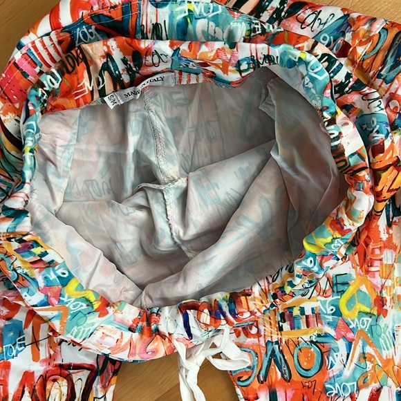 🧡LOVE Grafitti Abstract Drawstring Joggers / Pants | Orange/Teal | S/M - Picture 9 of 17